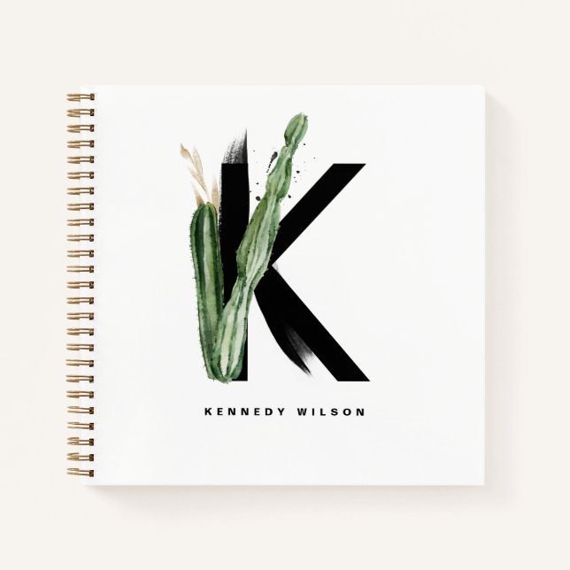 Boho Succulents Letter K Monogram Personalized Notebook (Front)