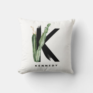 Boho Succulents Letter K Monogram Personalized Throw Pillow