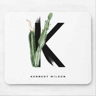 Boho Succulents Letter K Monogram Tropical Mouse Pad