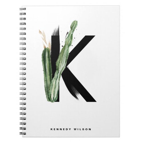 Boho Succulents Letter K Monogram Tropical Notebook