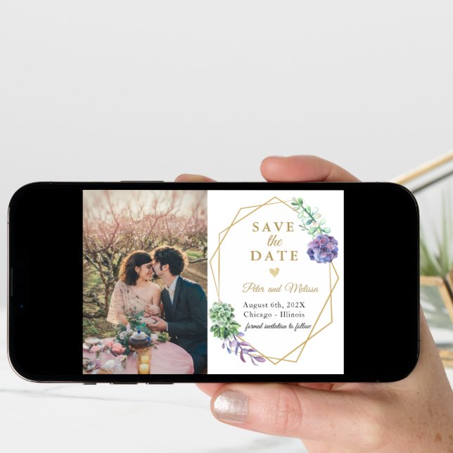 Boho Succulents save the date photo Lavender Announcement (Front Digital)