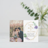 Boho Succulents save the date photo postcard (Standing Front)