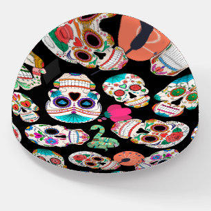 Boho Sugar Skulls on Black Paperweight