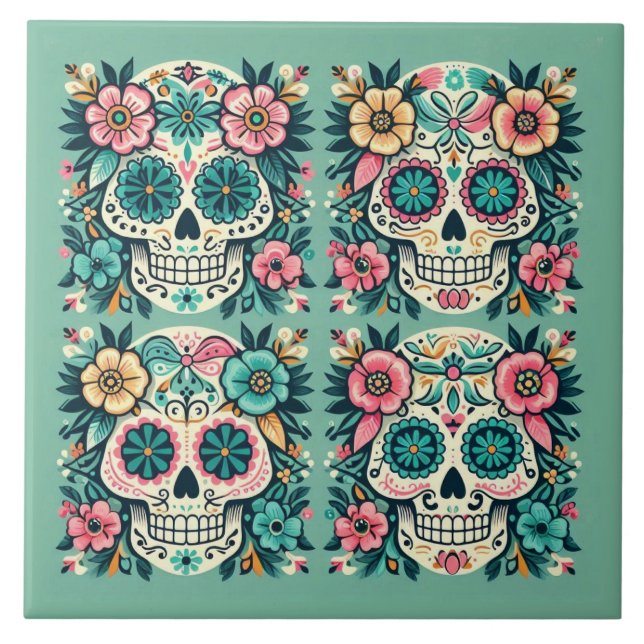Boho SugarSkulls  Ceramic Tile (Front)