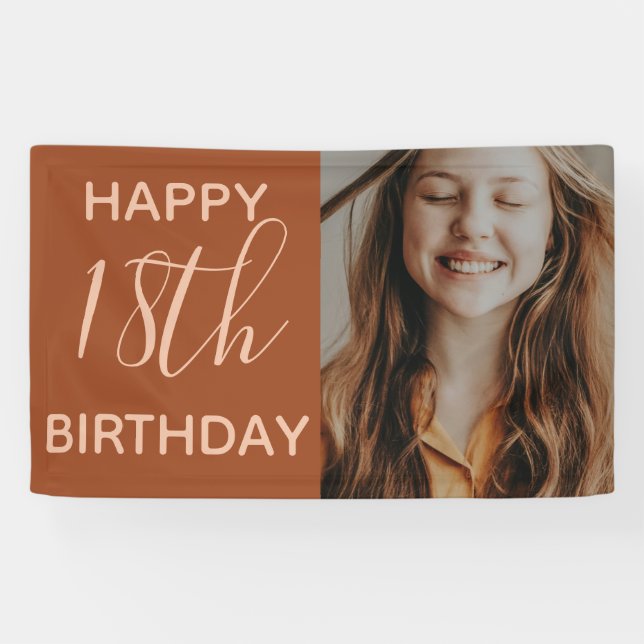 Boho Summer Brown Terracotta Trendy Birthday  Banner (Horizontal)