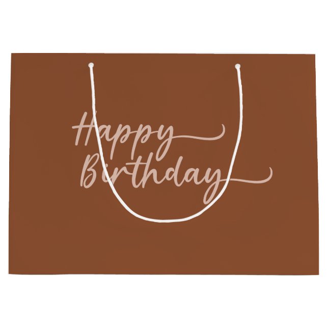 Boho Summer Brown Terracotta Trendy Happy Birthday Large Gift Bag (Front)
