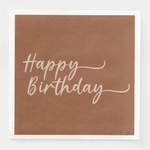 Boho Summer Brown Terracotta Trendy Happy Birthday Paper Dinner Napkins