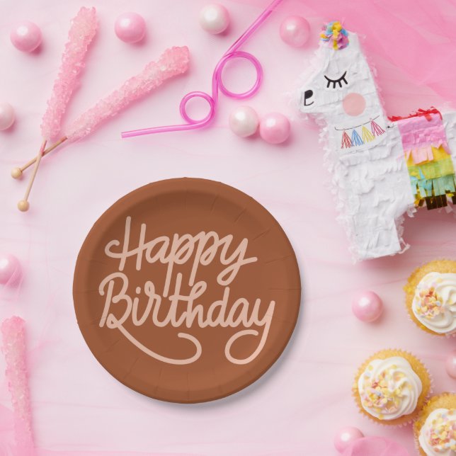 Boho Summer Brown Terracotta Trendy Happy Birthday Paper Plates (Party)
