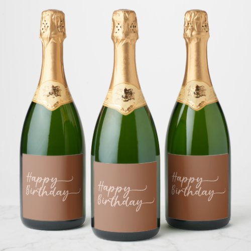Boho Summer Brown Terracotta Trendy Happy Birthday Sparkling Wine Label
