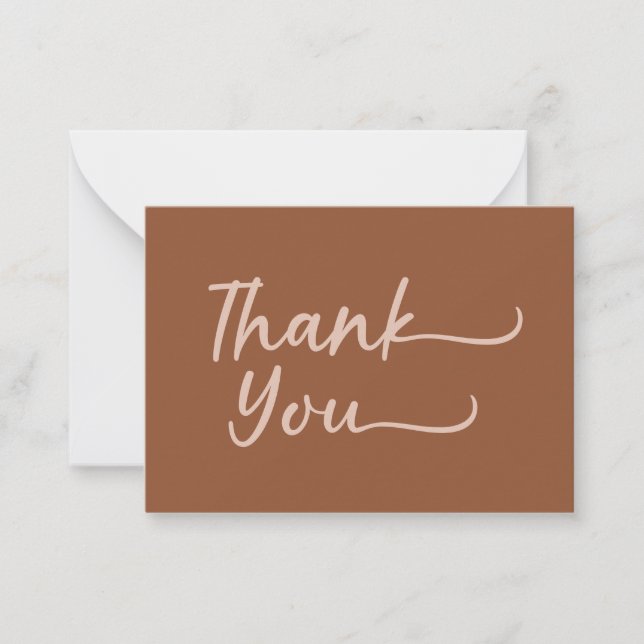 Boho Summer Brown Terracotta Trendy Thank You Note Card (Front)