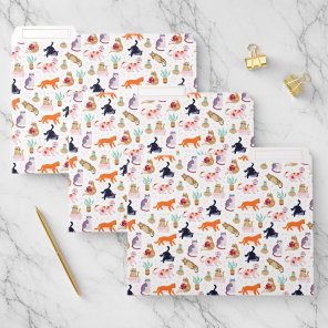 Boho Summer Cute Cats Green Cactus File Folder