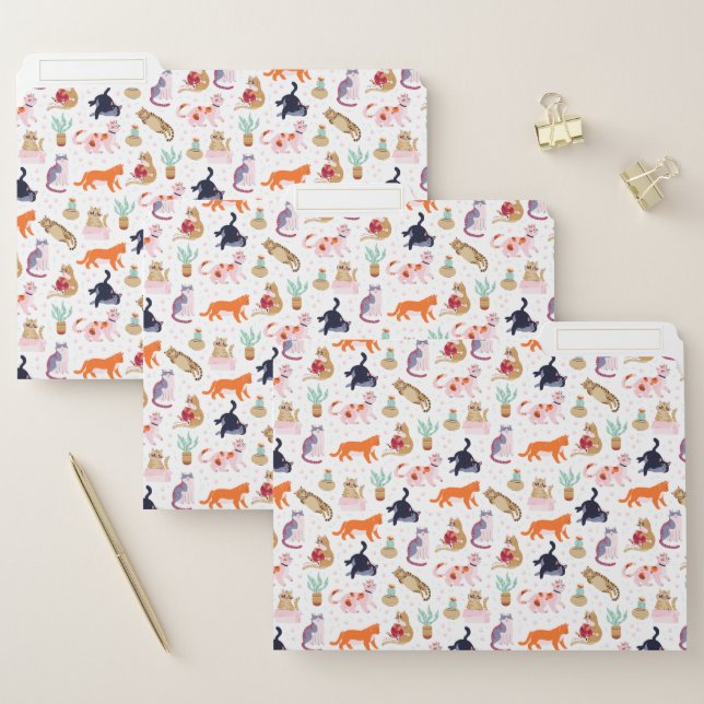 Boho Summer Cute Cats Green Cactus File Folder (Set)