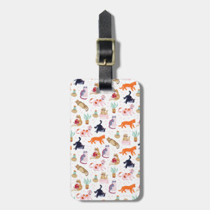 Boho Summer Cute Cats Green Cactus Luggage Tag