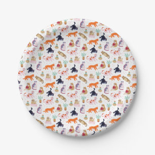 Boho Summer Cute Cats Green Cactus Paper Plates