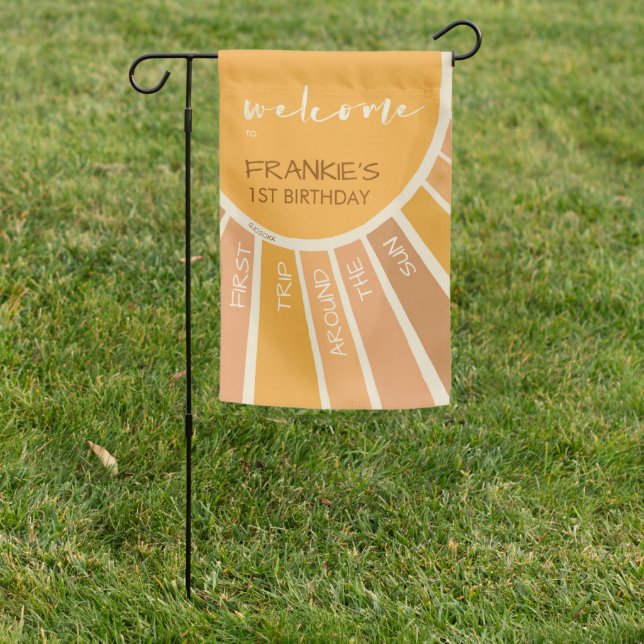 Boho Summer First Trip Around Sun Birthday Garden Flag (In SItu)