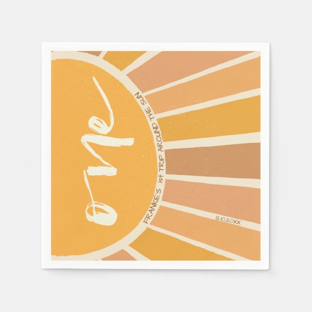 Boho Summer First Trip Around Sun Birthday Napkins (Front)