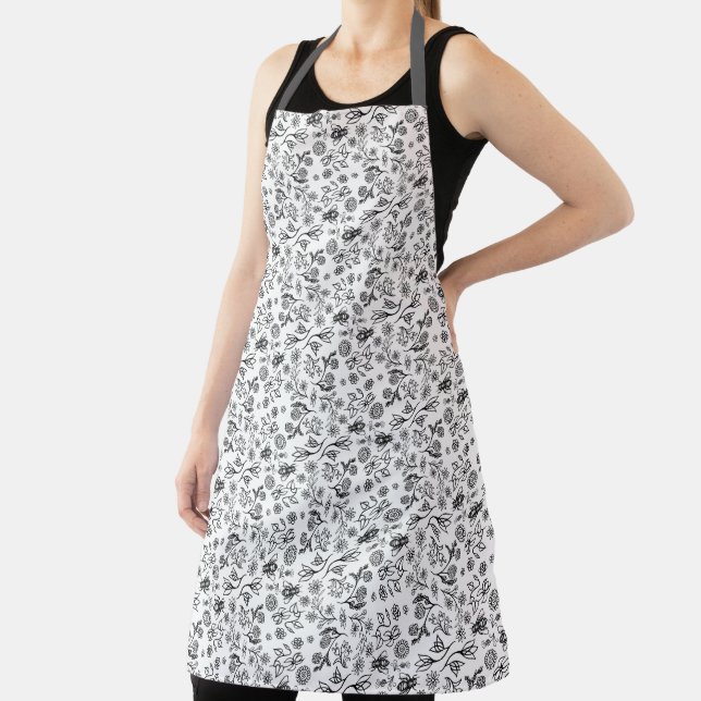    Boho Summer Floral Honey Bee Pattern White Cute Apron (Insitu)
