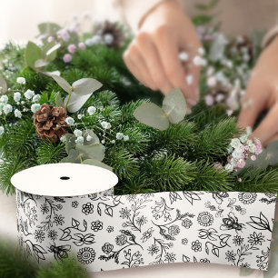 Boho Summer Floral Honey Bee Pattern White Cute Satin Ribbon