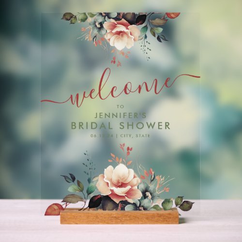 Boho Summer Garden Floral Bridal Shower Welcome Acrylic Sign