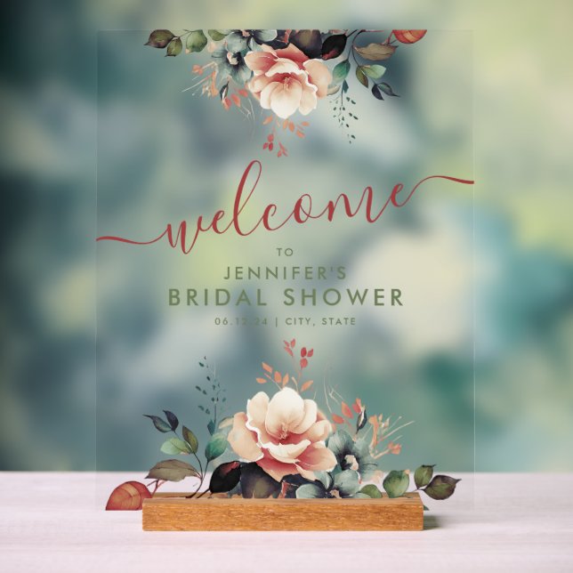 Boho Summer Garden Floral Bridal Shower Welcome Acrylic Sign (Neutral)