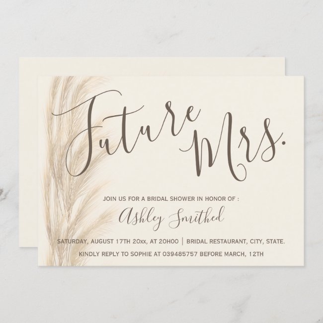 Boho summer pampas grass Mrs bridal shower Invitation