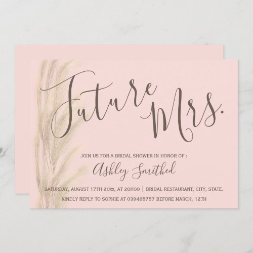 Boho summer pampas grass Mrs bridal shower pink Invitation