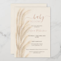 Boho summer pampas grass watercolor baby shower foil invitation