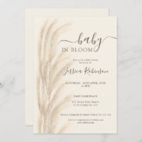 Boho summer pampas grass watercolor baby shower invitation