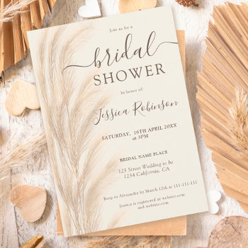 Boho Summer Pampas Grass Watercolor Bridal Shower Invitation by girly_trend at Zazzle