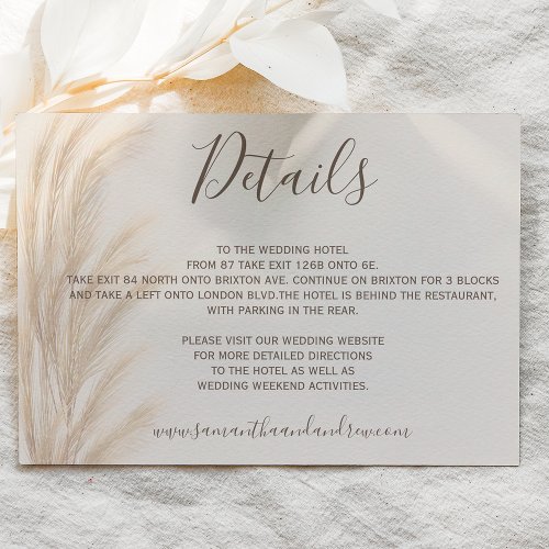 Boho summer pampas grass watercolor details enclosure card