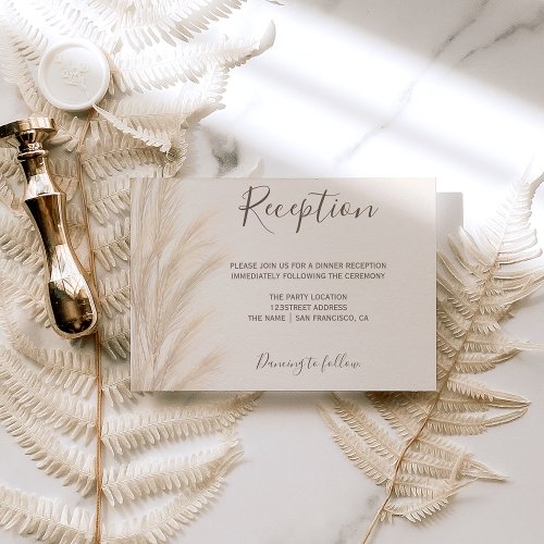 Boho summer pampas grass watercolor reception enclosure card