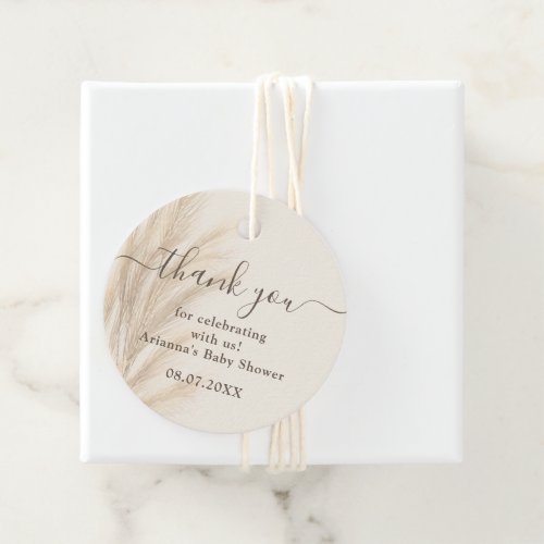 Boho summer pampas grass watercolor Thank you baby Favor Tags