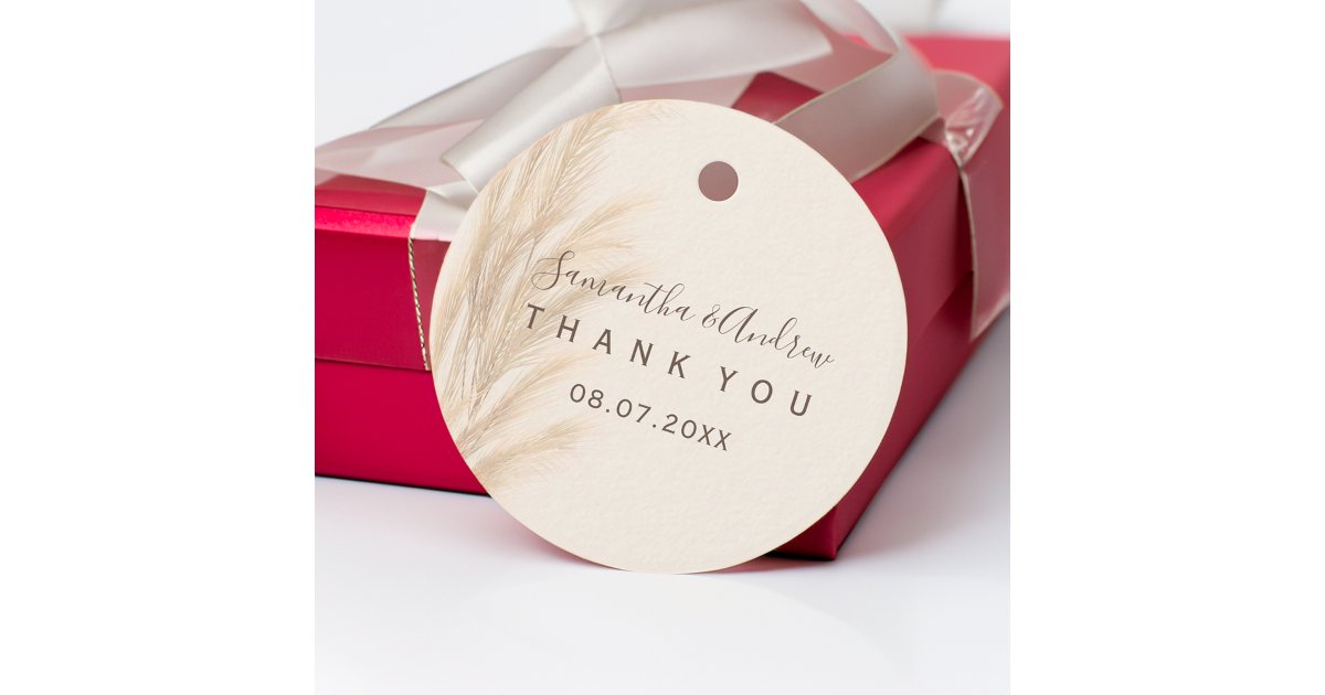 Boho summer pampas grass watercolor Thank you Favor Tags | Zazzle