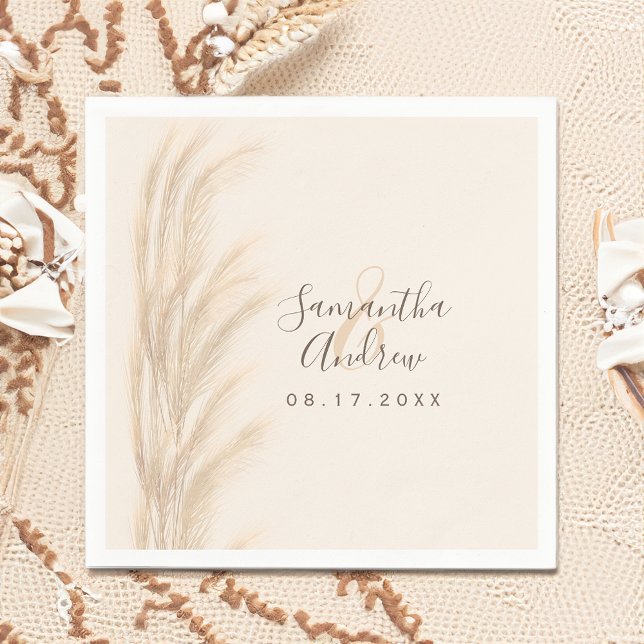 Boho summer pampas grass watercolor wedding napkins (Boho summer pampas grass watercolor wedding napkins)