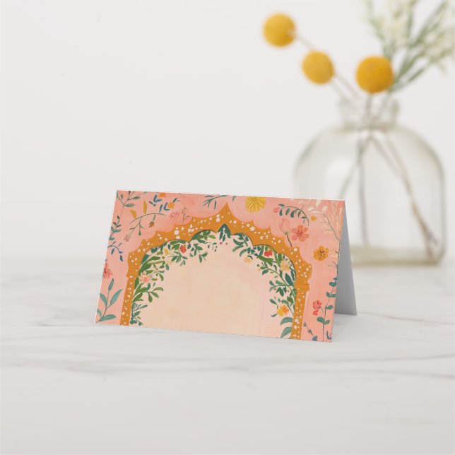 Boho Summer Pink Floral Place Card (Front)