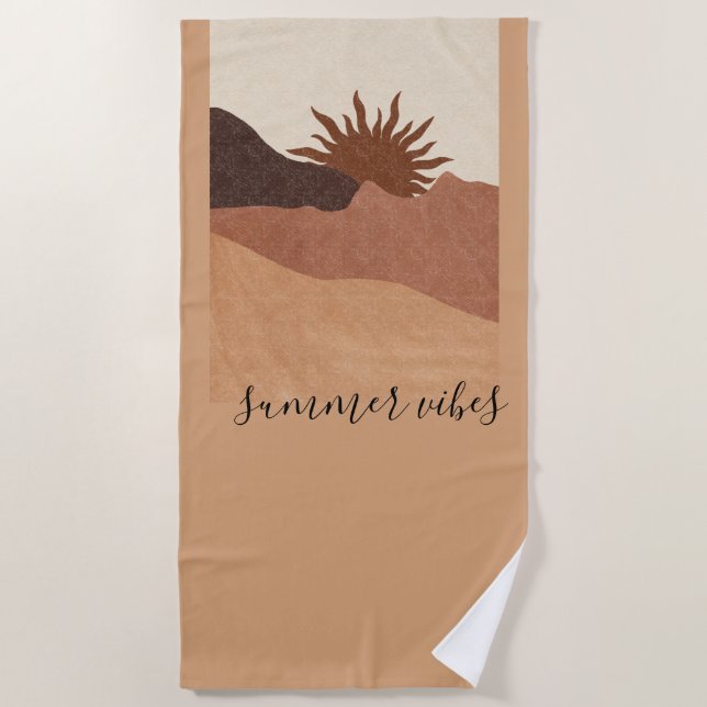 Boho Summer Sun Desert Beach Towel (Front)