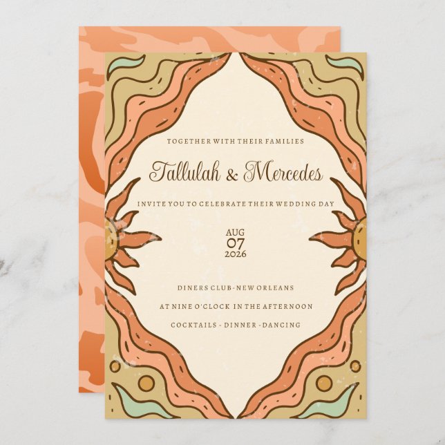  Boho Summer Sun Wedding Invitation (Front/Back)