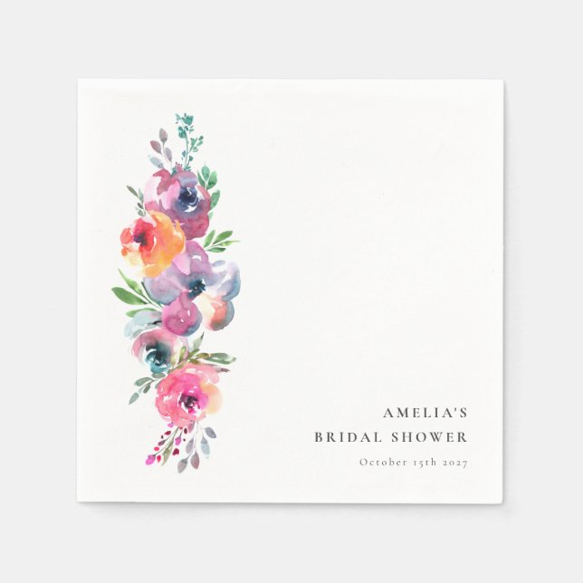 Boho Summer Watercolor Floral Bridal Shower Napkins (Front)