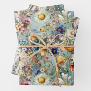 BOHO SUMMER WILDFLOWER FLORAL  WRAPPING PAPER SHEETS