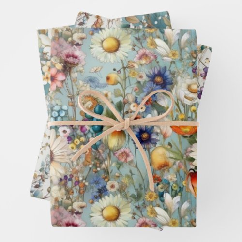 BOHO SUMMER WILDFLOWER FLORAL  WRAPPING PAPER SHEETS