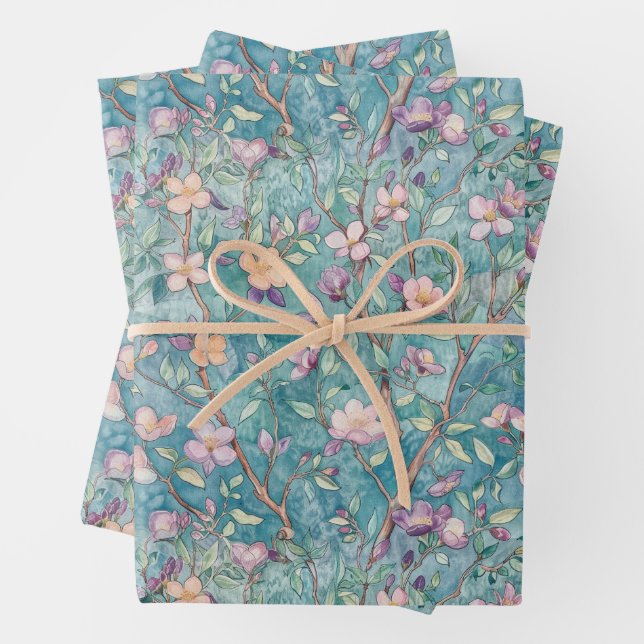 BOHO SUMMER WILDFLOWER FLORAL  WRAPPING PAPER SHEETS (In situ)