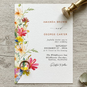 Boho Summer Wildflowers Botanical Classic Wedding Invitation