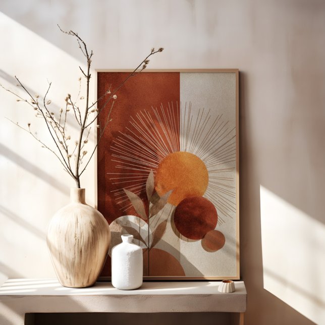 Boho Sun Abstract Terracotta Minimalist Botanical Canvas Print (Creator Uploaded)