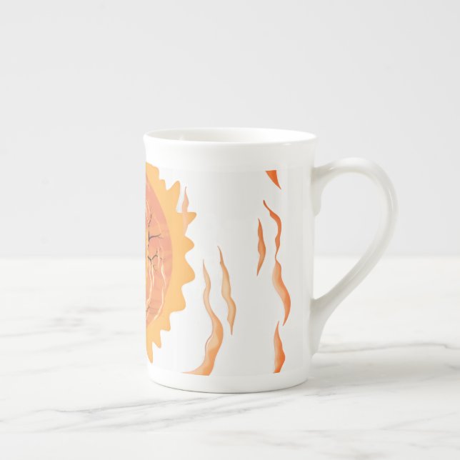 Boho Sun and Flames Ceramic Coffee Mug, Esthetic  Bone China Mug (Right)