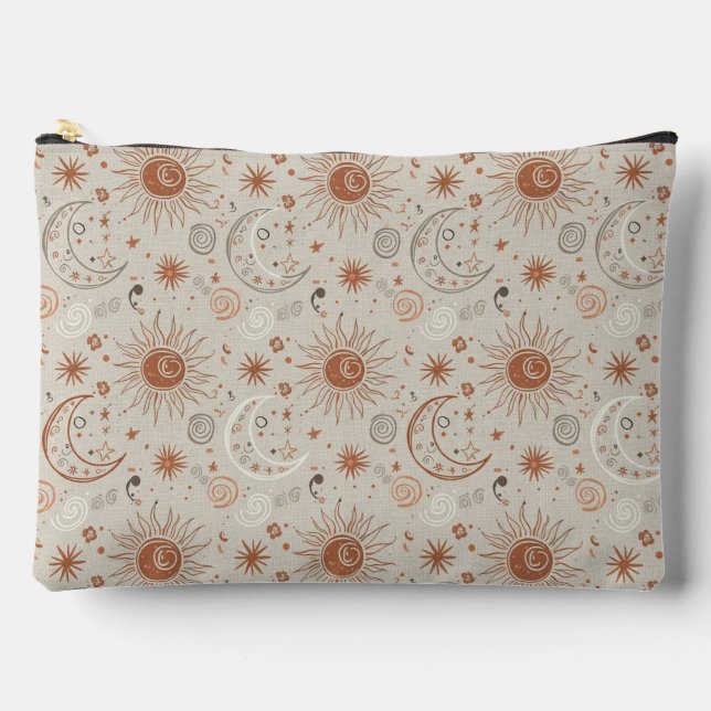 Boho Sun and Moon Pattern Accessory Pouch (Front)