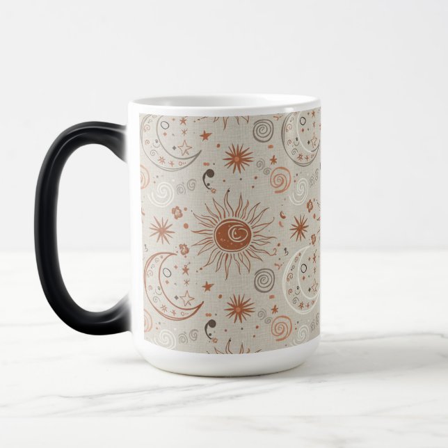 Boho Sun and Moon Pattern Color Morph Mug (Left)