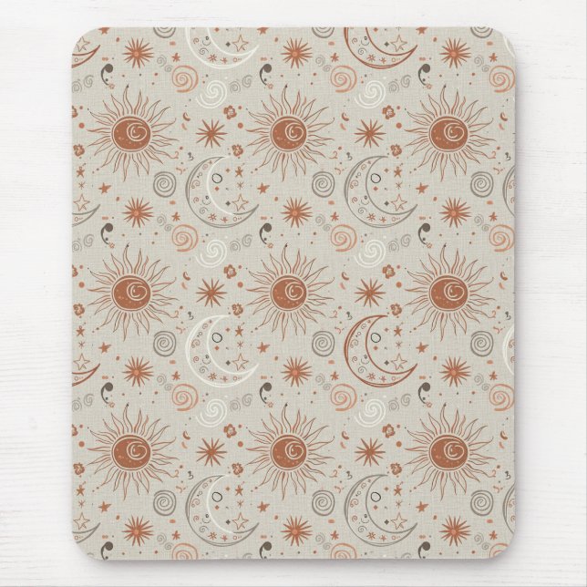 Boho Sun and Moon Pattern Mouse Pad (Front)