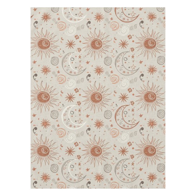 Boho Sun and Moon Pattern Tablecloth (Front)