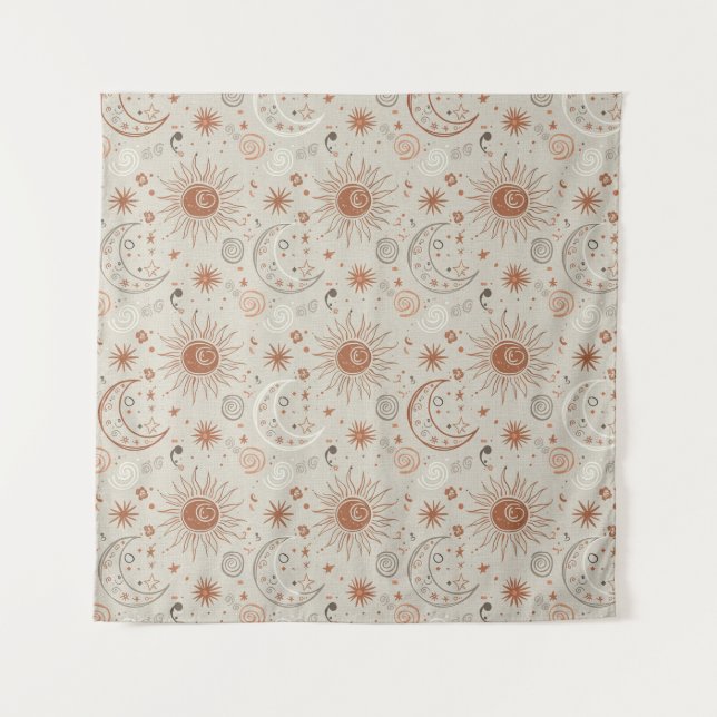 Boho Sun and Moon Pattern Tapestry (Front)