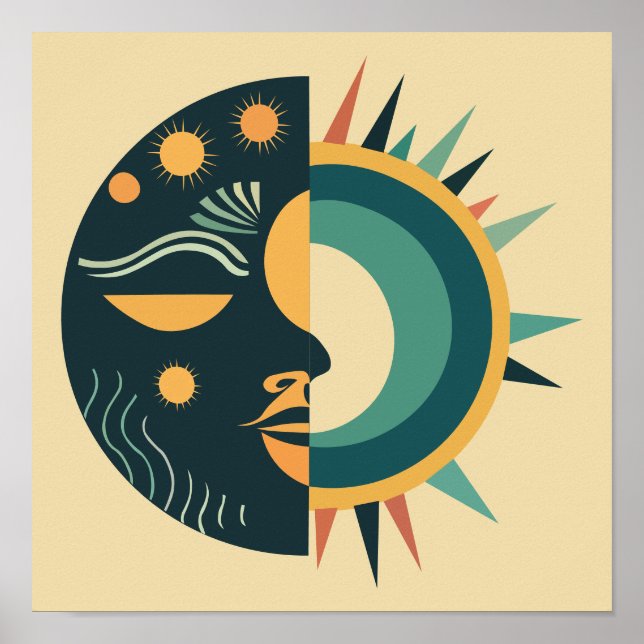 Boho Sun and Moon Wall Art Poster (Front)